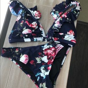 Adorable navy floral two piece bathing suit